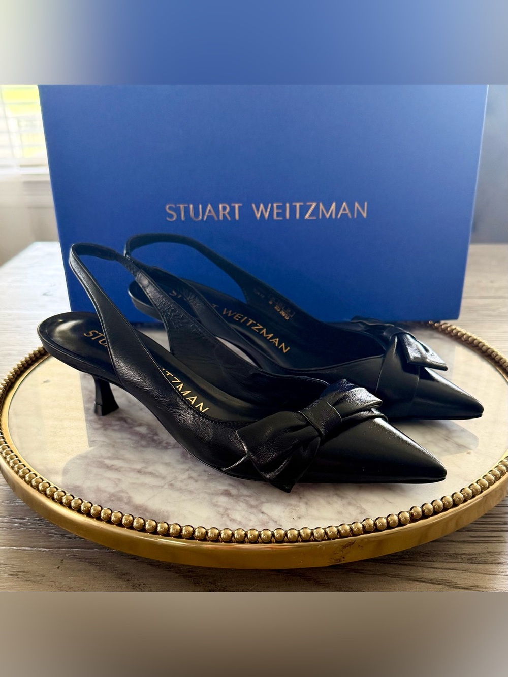 Stuart Weitzman Sofía Lacquered Black Leather Slingback Pumps | Sz. 7 (NWB) ✨✨